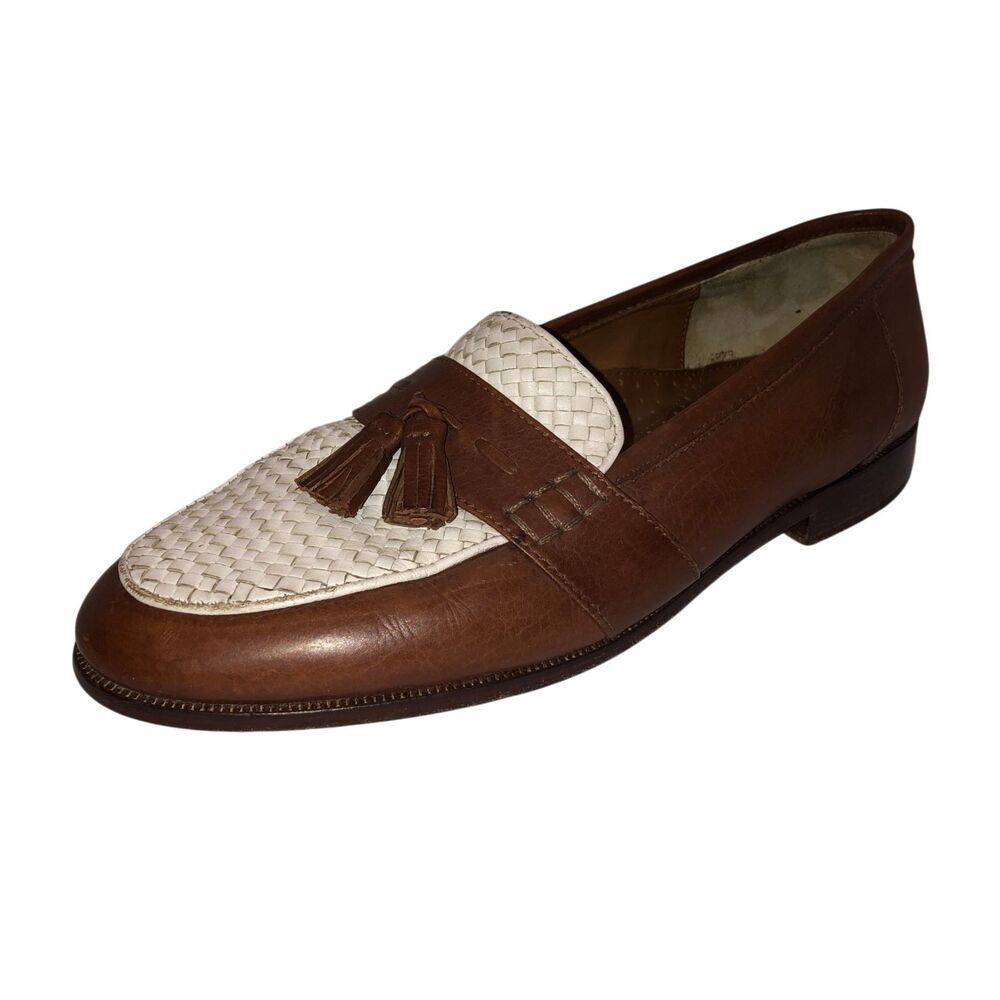Nettleton Shoes Size 8 Cognac White Spectator Shoes Loafers Woven Tassels VTG